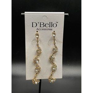 NWT D'Bello Accessories Gold Tone Rhinestone Flower & Vine Dangle Earring